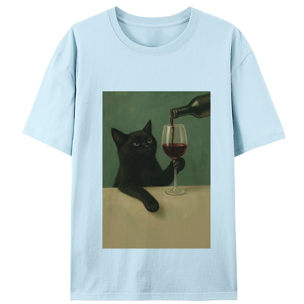 Black Cat with Wine Retro Designed for Women - Slim Fit Cotton Tee