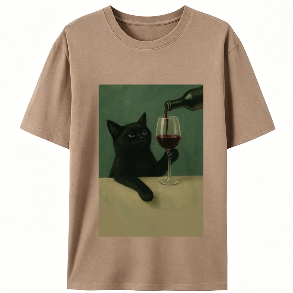 Black Cat with Wine Retro Designed for Women - Slim Fit Cotton Tee