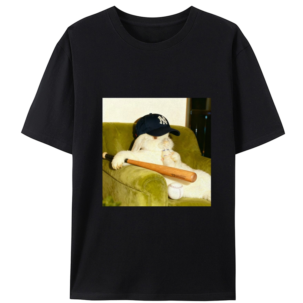 Baseball Rabbit With Bat NY Yankees Retro Designed for Women - Slim Fit Cotton Tee