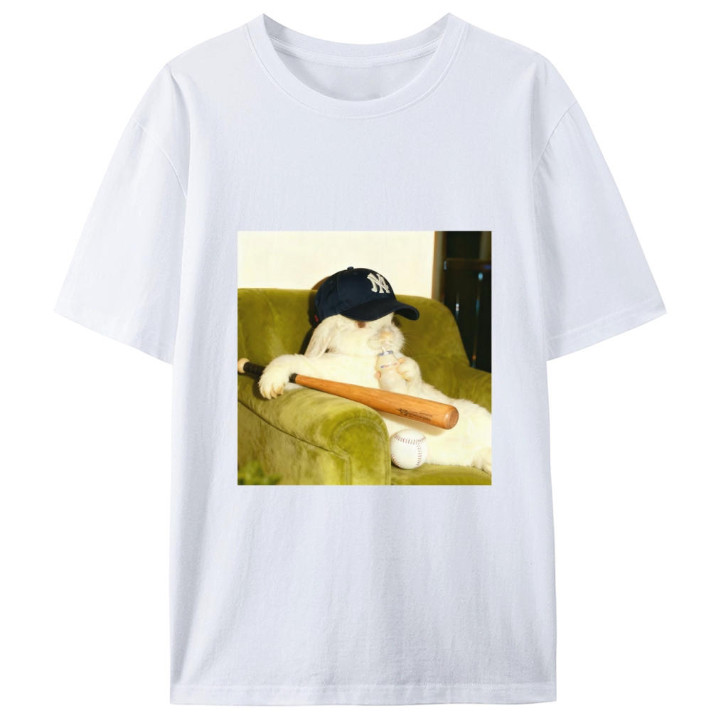 Baseball Rabbit With Bat NY Yankees Retro Designed for Women - Slim Fit Cotton Tee