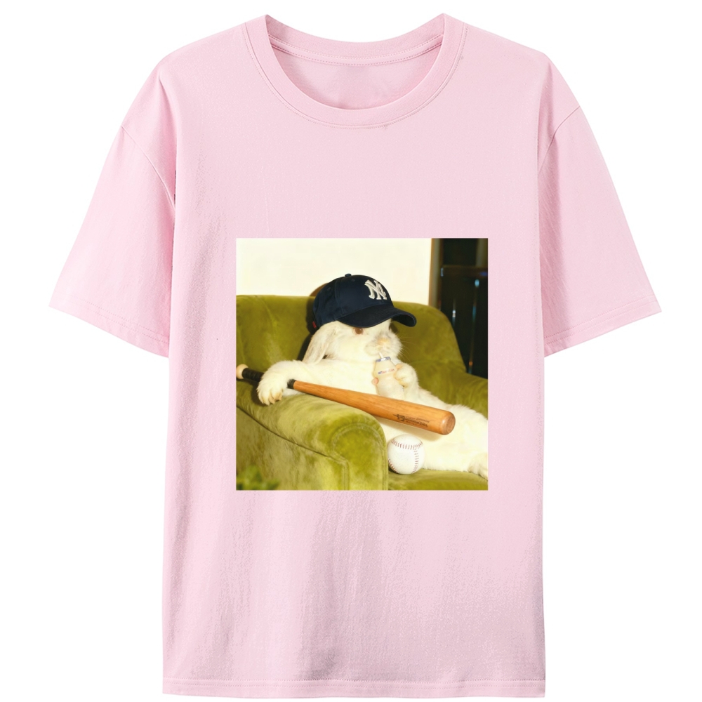 Baseball Rabbit With Bat NY Yankees Retro Designed for Women - Slim Fit Cotton Tee