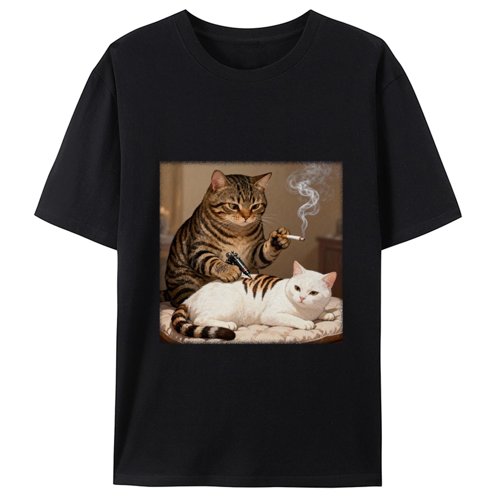 Cat Tattoo Artist Retro Designed for Women - Slim Fit Cotton Tee