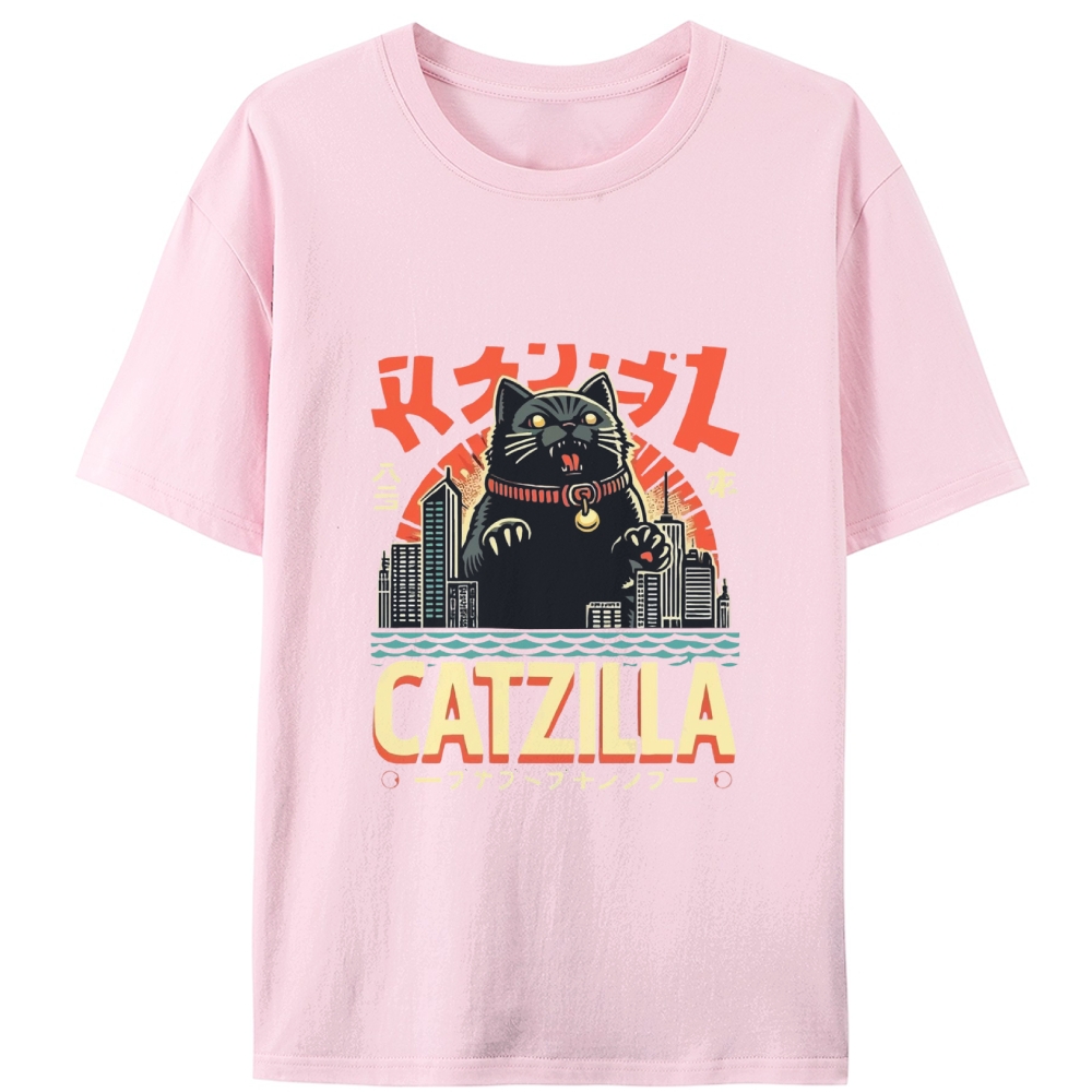 Japanese Style Catzilla Retro Designed for Women - Slim Fit Cotton Tee