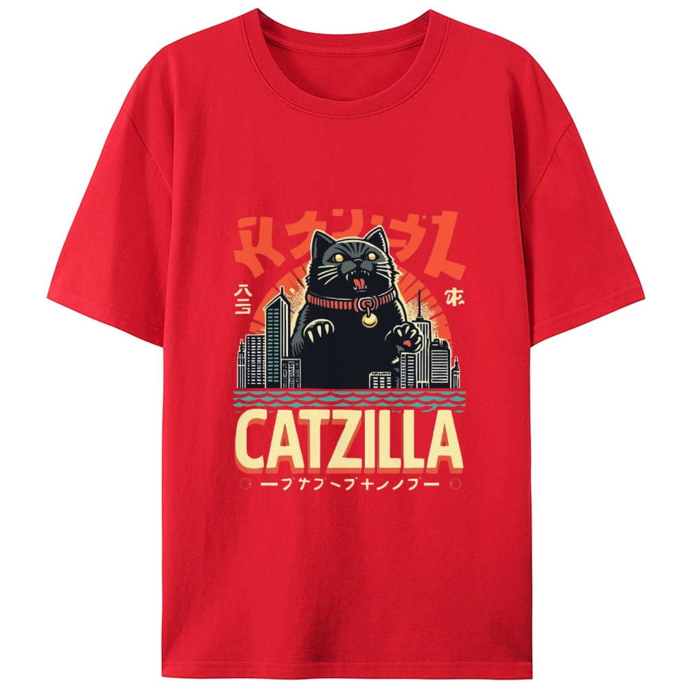 Japanese Style Catzilla Retro Designed for Women - Slim Fit Cotton Tee