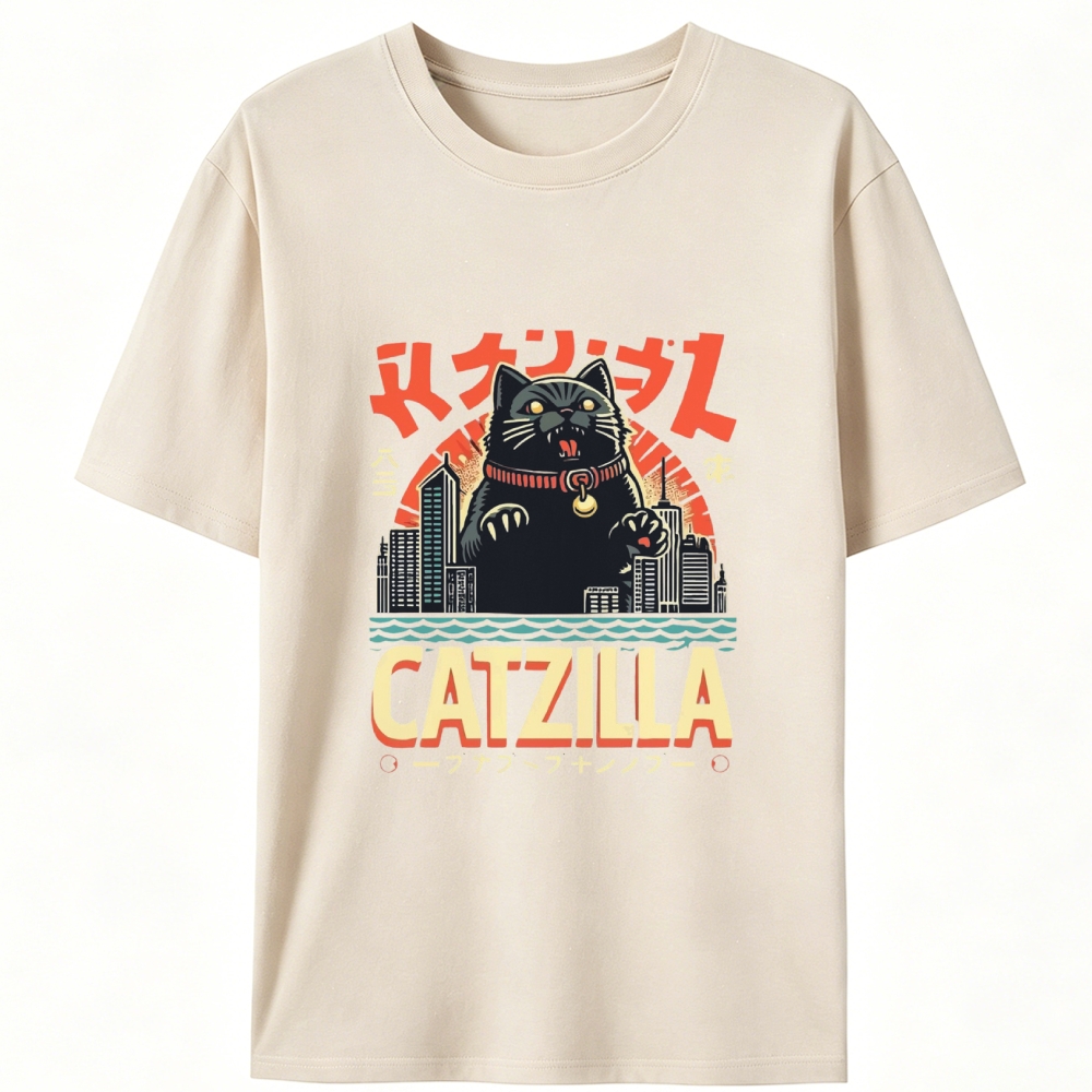 Japanese Style Catzilla Retro Designed for Women - Slim Fit Cotton Tee