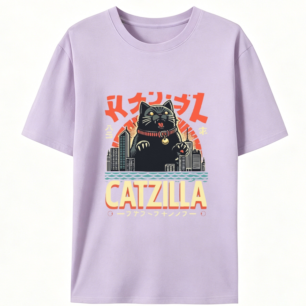 Japanese Style Catzilla Retro Designed for Women - Slim Fit Cotton Tee