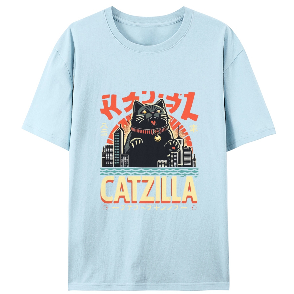 Japanese Style Catzilla Retro Designed for Women - Slim Fit Cotton Tee