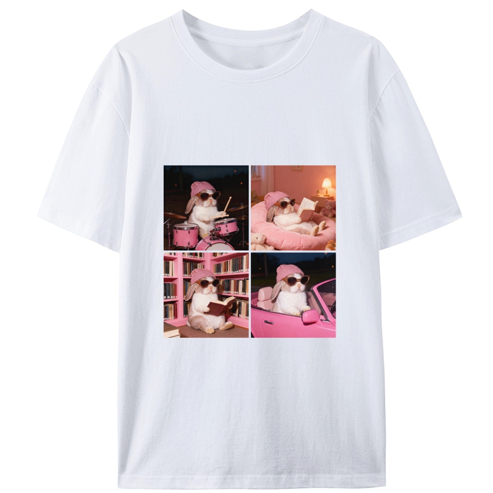 Cool Bunny 4-Panel Life Meme Retro Designed for Women - Slim Fit Cotton Tee