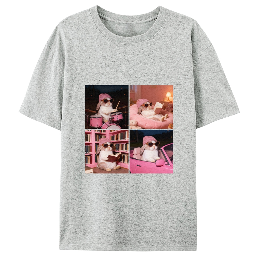Cool Bunny 4-Panel Life Meme Retro Designed for Women - Slim Fit Cotton Tee