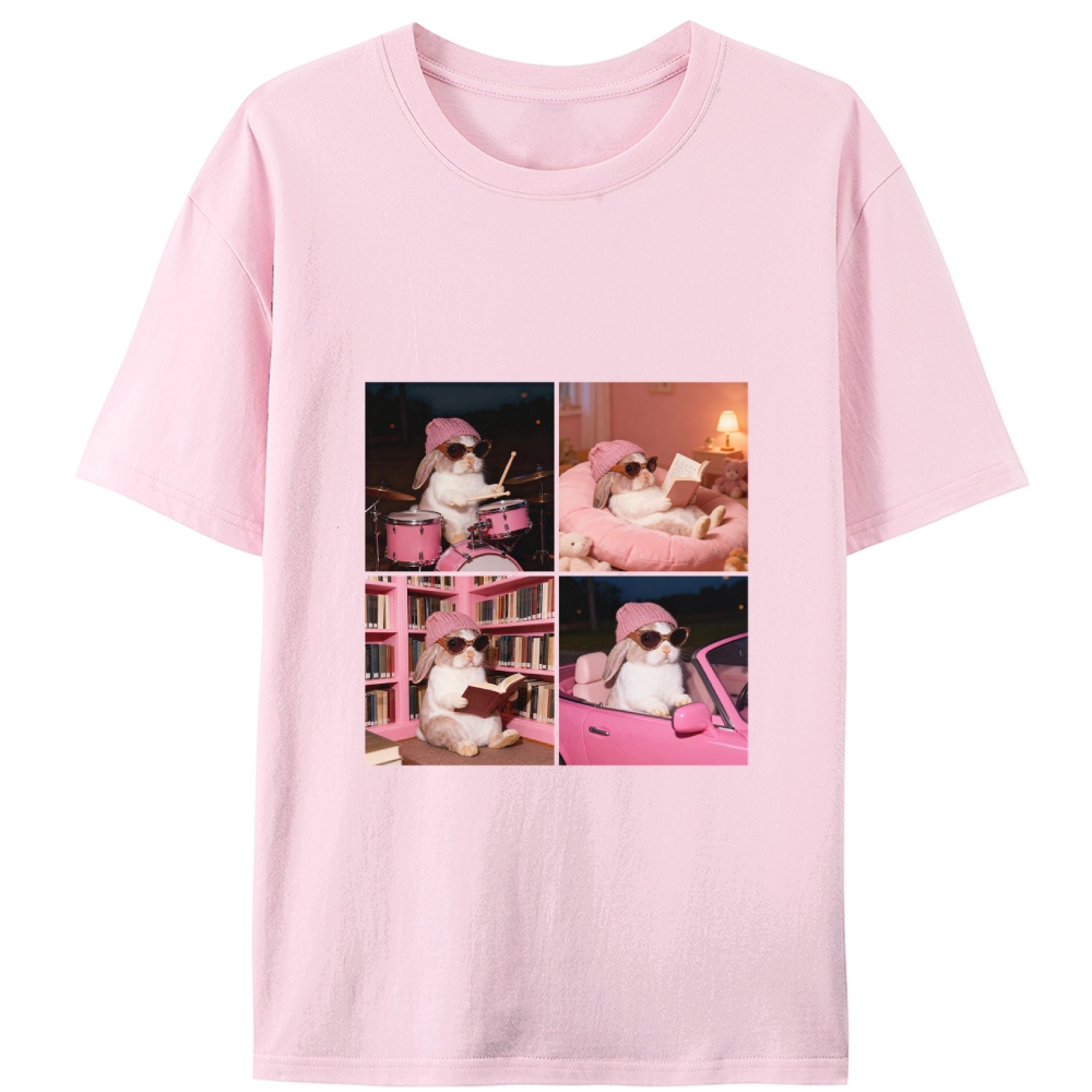 Cool Bunny 4-Panel Life Meme Retro Designed for Women - Slim Fit Cotton Tee