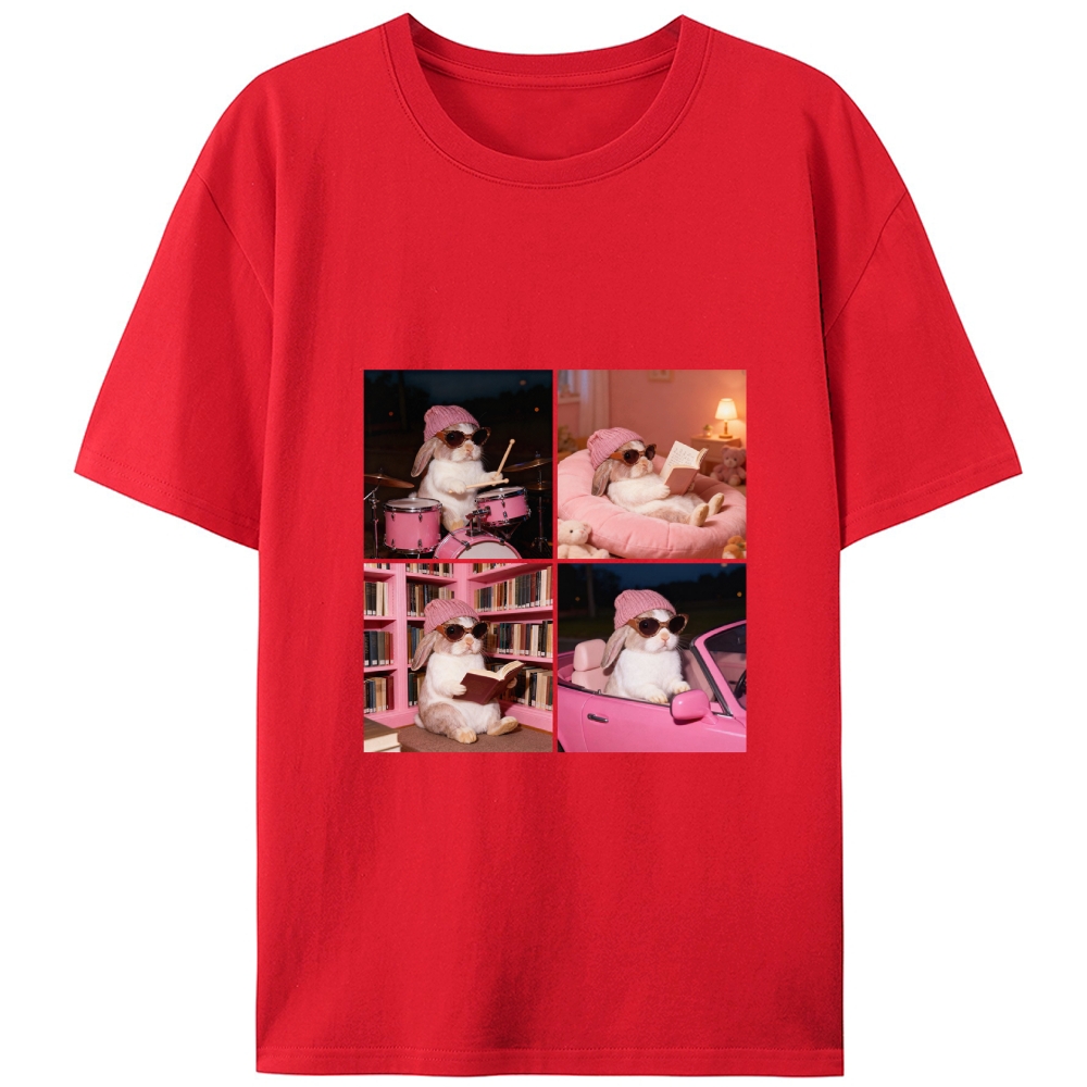Cool Bunny 4-Panel Life Meme Retro Designed for Women - Slim Fit Cotton Tee