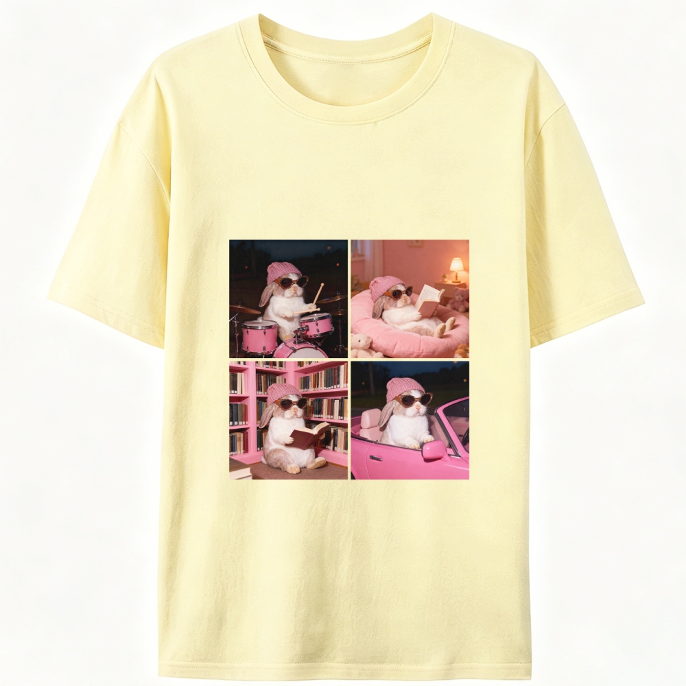 Cool Bunny 4-Panel Life Meme Retro Designed for Women - Slim Fit Cotton Tee