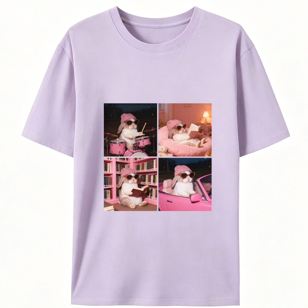 Cool Bunny 4-Panel Life Meme Retro Designed for Women - Slim Fit Cotton Tee