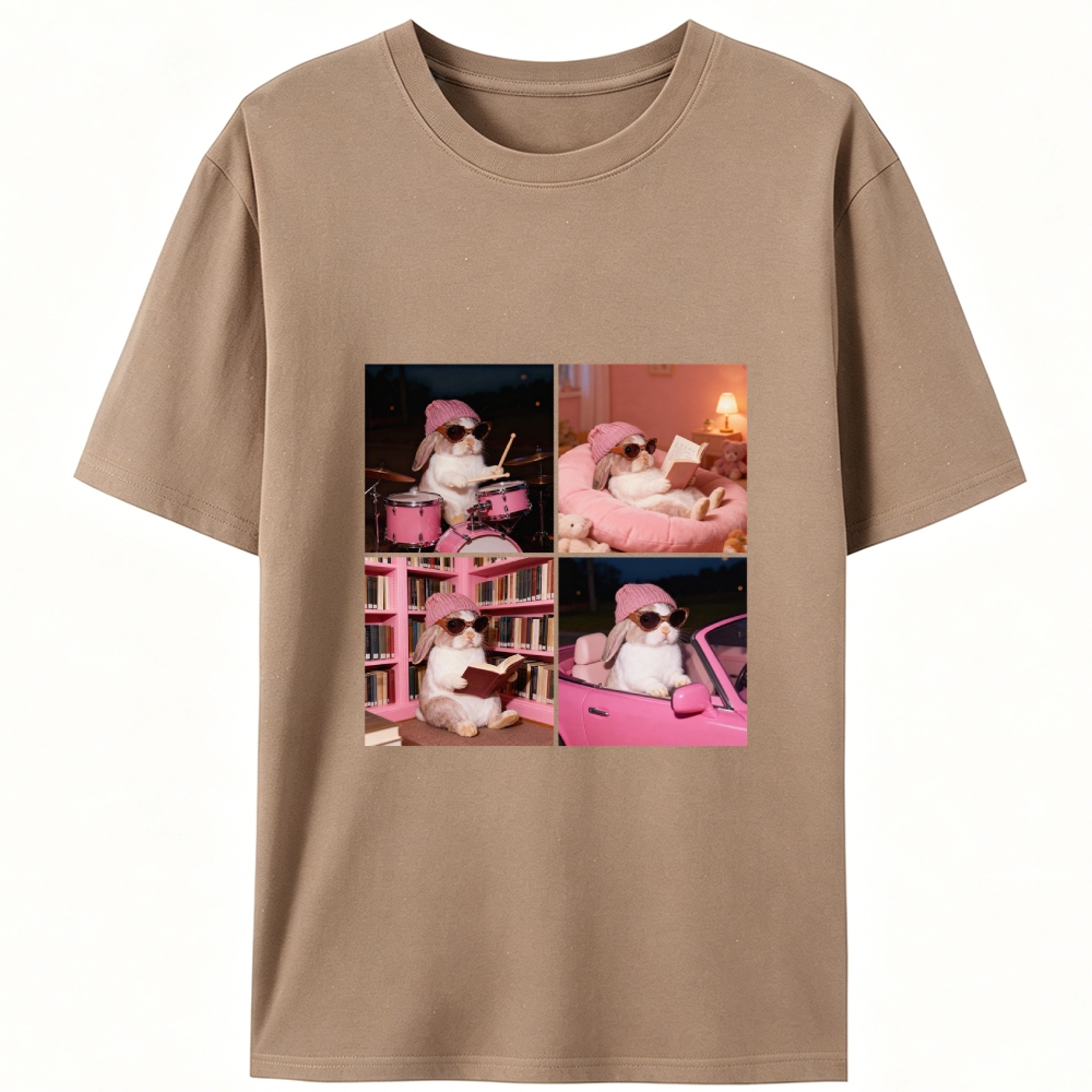 Cool Bunny 4-Panel Life Meme Retro Designed for Women - Slim Fit Cotton Tee