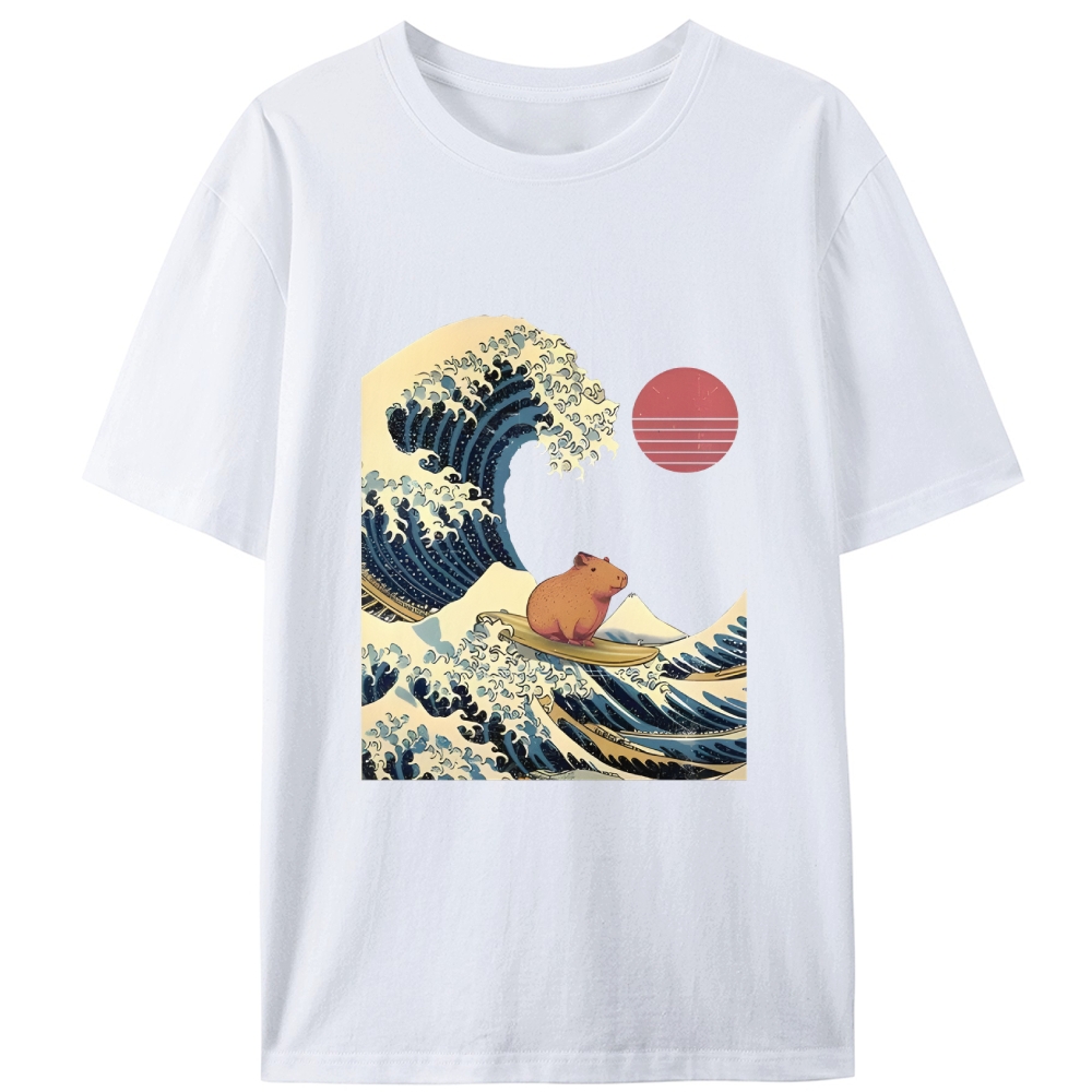 Capybara Surfing Ukiyo-e Retro Designed for Women - Slim Fit Cotton Tee