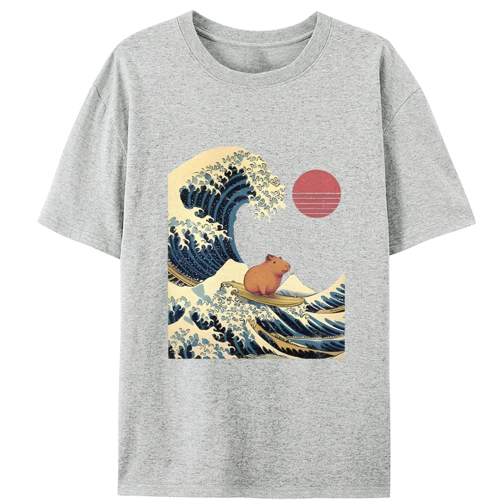 Capybara Surfing Ukiyo-e Retro Designed for Women - Slim Fit Cotton Tee