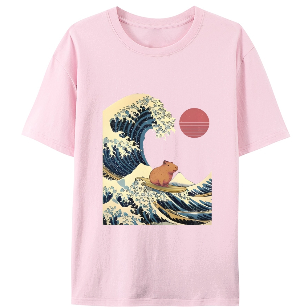 Capybara Surfing Ukiyo-e Retro Designed for Women - Slim Fit Cotton Tee