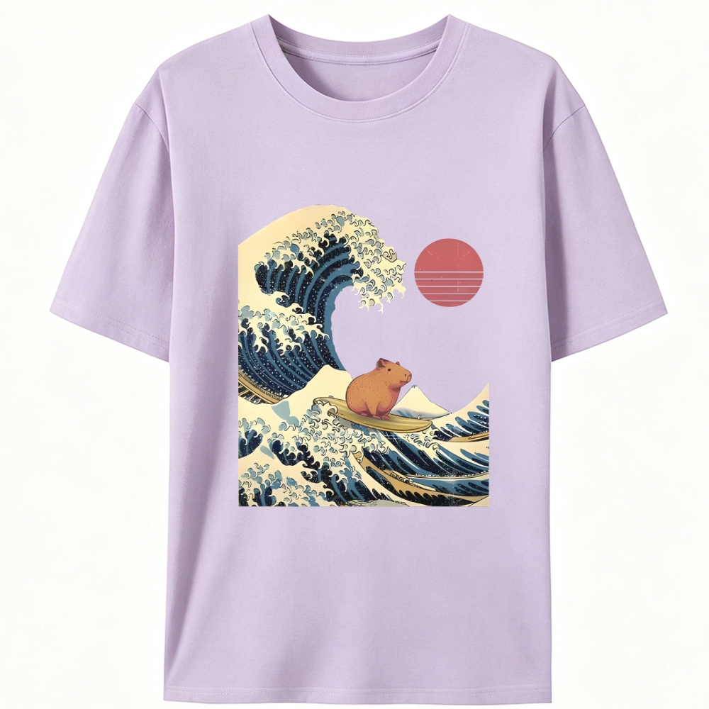 Capybara Surfing Ukiyo-e Retro Designed for Women - Slim Fit Cotton Tee