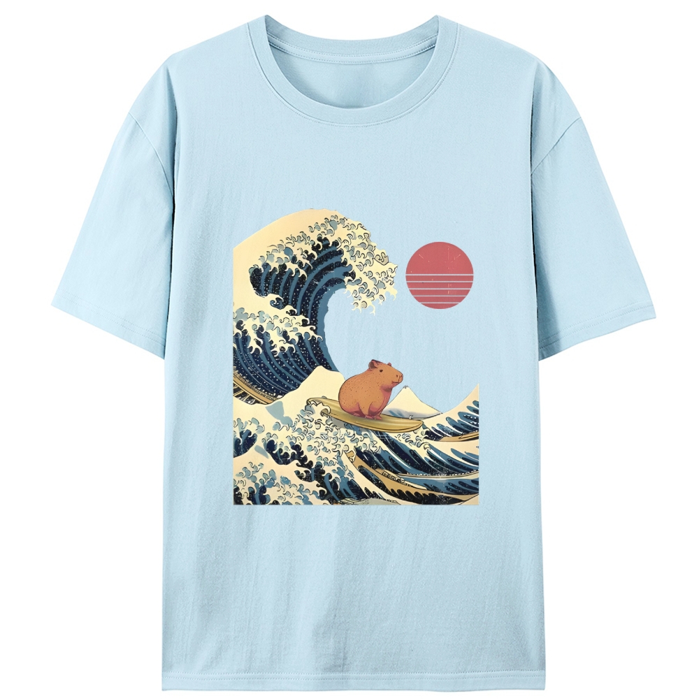 Capybara Surfing Ukiyo-e Retro Designed for Women - Slim Fit Cotton Tee