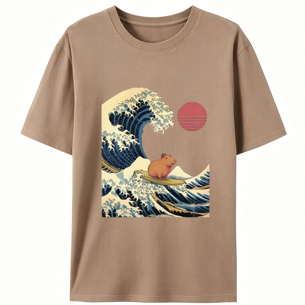 Capybara Surfing Ukiyo-e Retro Designed for Women - Slim Fit Cotton Tee