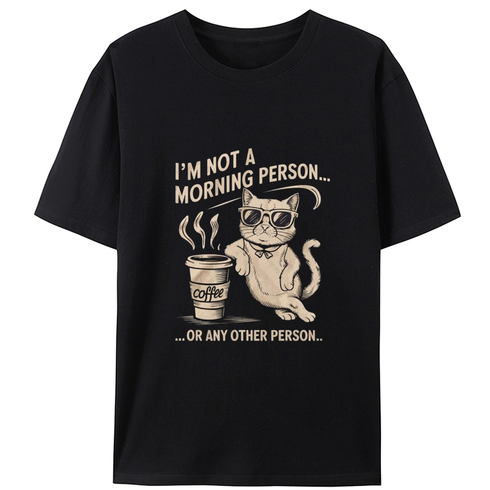 I'm Not A Morning Person Cat Retro Designed for Women - Slim Fit Cotton Tee