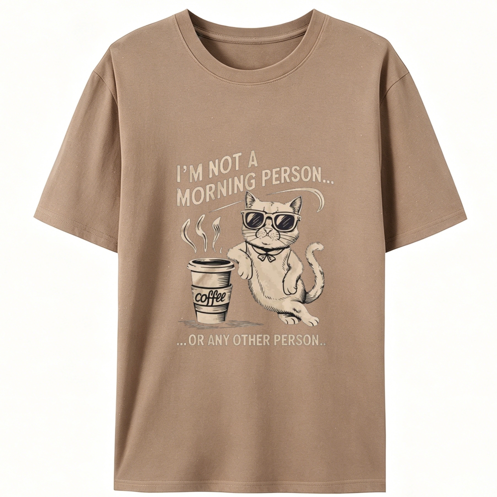 I'm Not A Morning Person Cat Retro Designed for Women - Slim Fit Cotton Tee