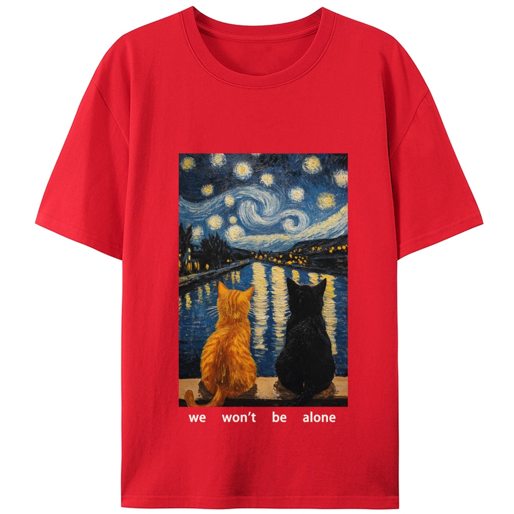 Cats in Starry Night Over the Rhône Retro Designed for Women - Slim Fit Cotton Tee