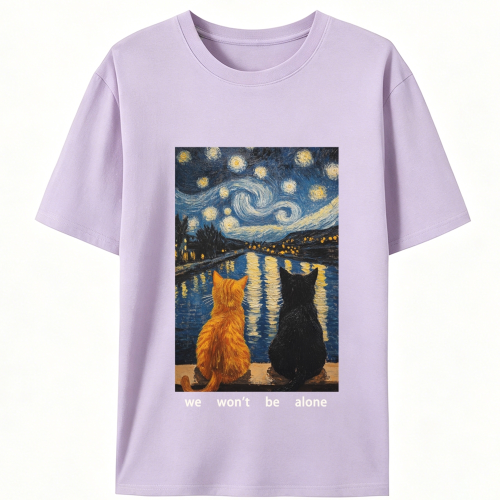Cats in Starry Night Over the Rhône Retro Designed for Women - Slim Fit Cotton Tee