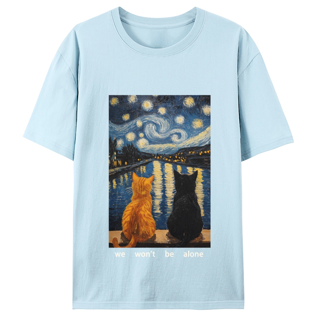 Cats in Starry Night Over the Rhône Retro Designed for Women - Slim Fit Cotton Tee