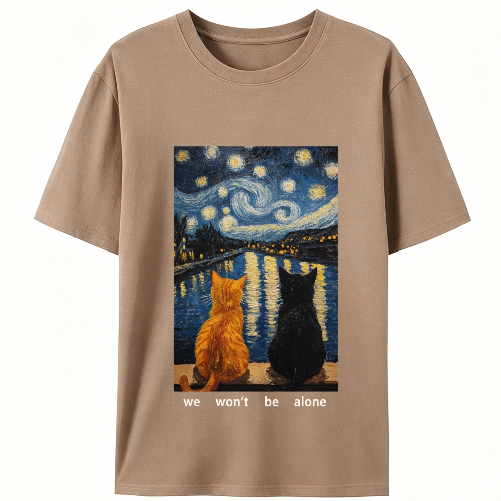 Cats in Starry Night Over the Rhône Retro Designed for Women - Slim Fit Cotton Tee