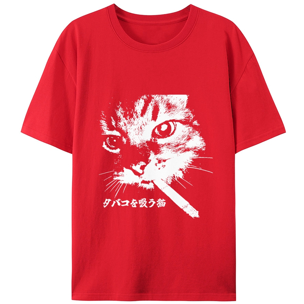 Rebel Smoker Cat Rebel Smoker Cat Retro Designed for Women - Slim Fit Cotton Tee