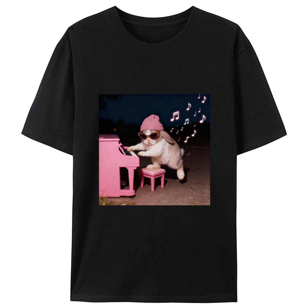 Bunny Rhythm Rabbit Retro Designed for Women - Slim Fit Cotton Tee