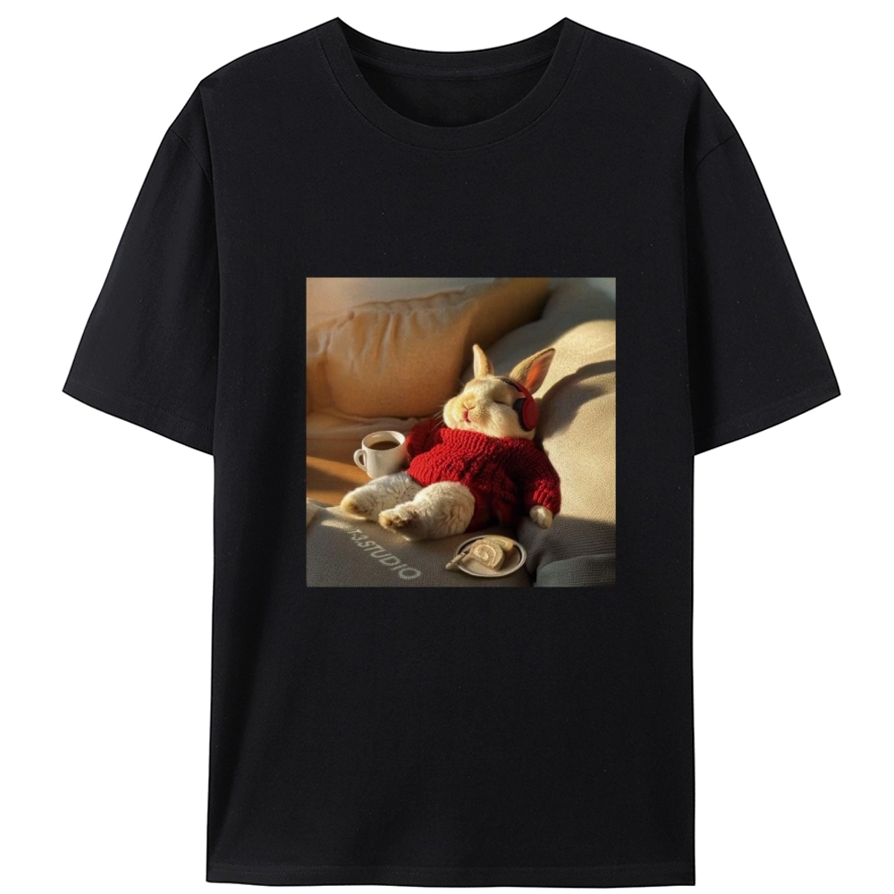 Lazy Coffee Bunny Meme Retro Designed for Women - Slim Fit Cotton Tee