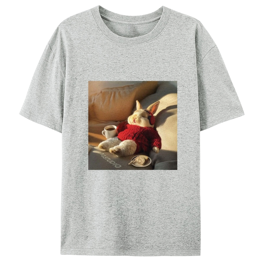 Lazy Coffee Bunny Meme Retro Designed for Women - Slim Fit Cotton Tee