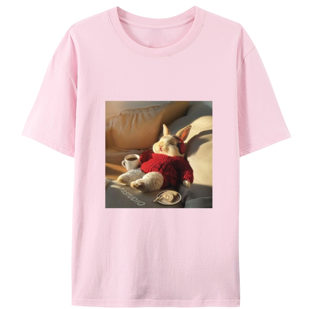 Lazy Coffee Bunny Meme Retro Designed for Women - Slim Fit Cotton Tee