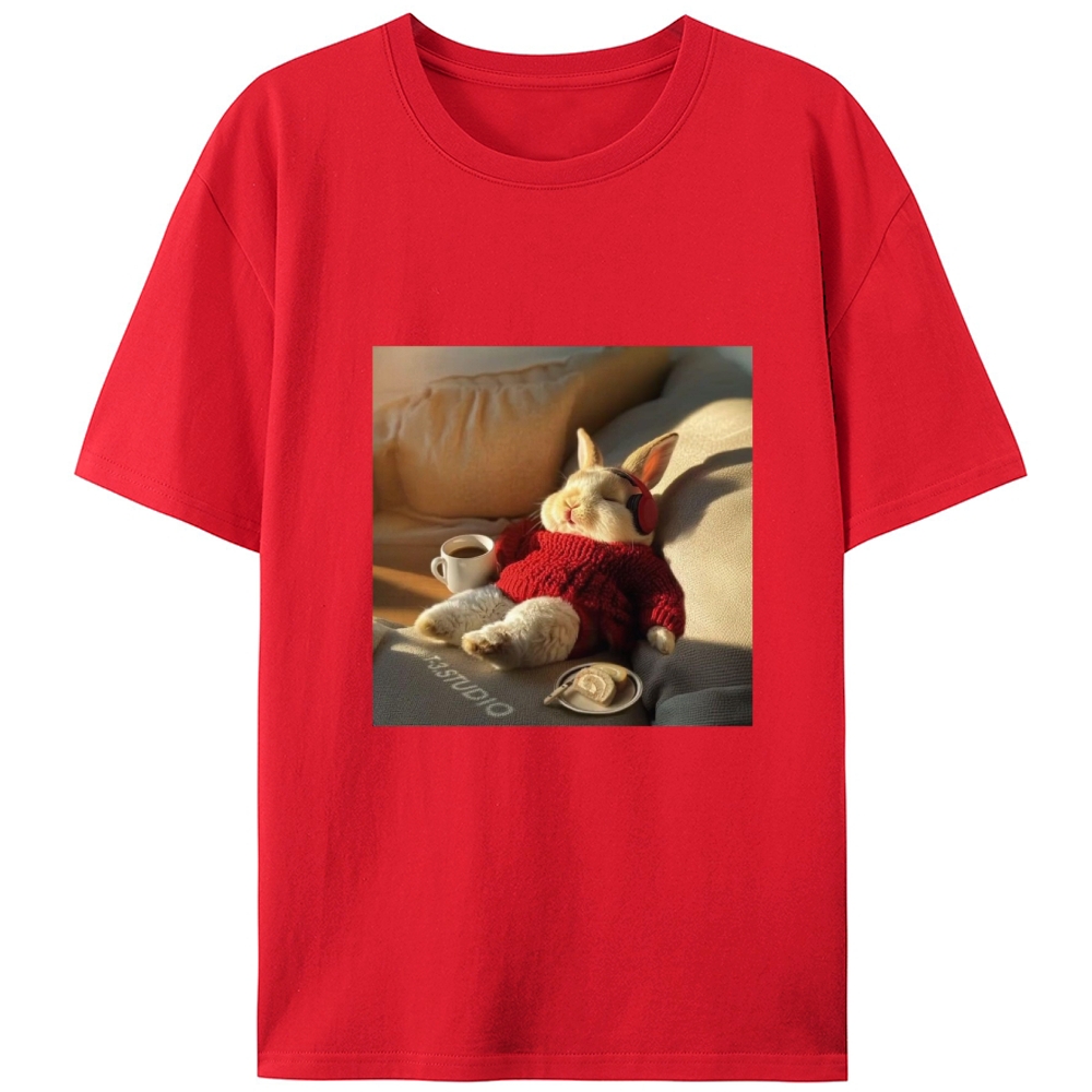 Lazy Coffee Bunny Meme Retro Designed for Women - Slim Fit Cotton Tee