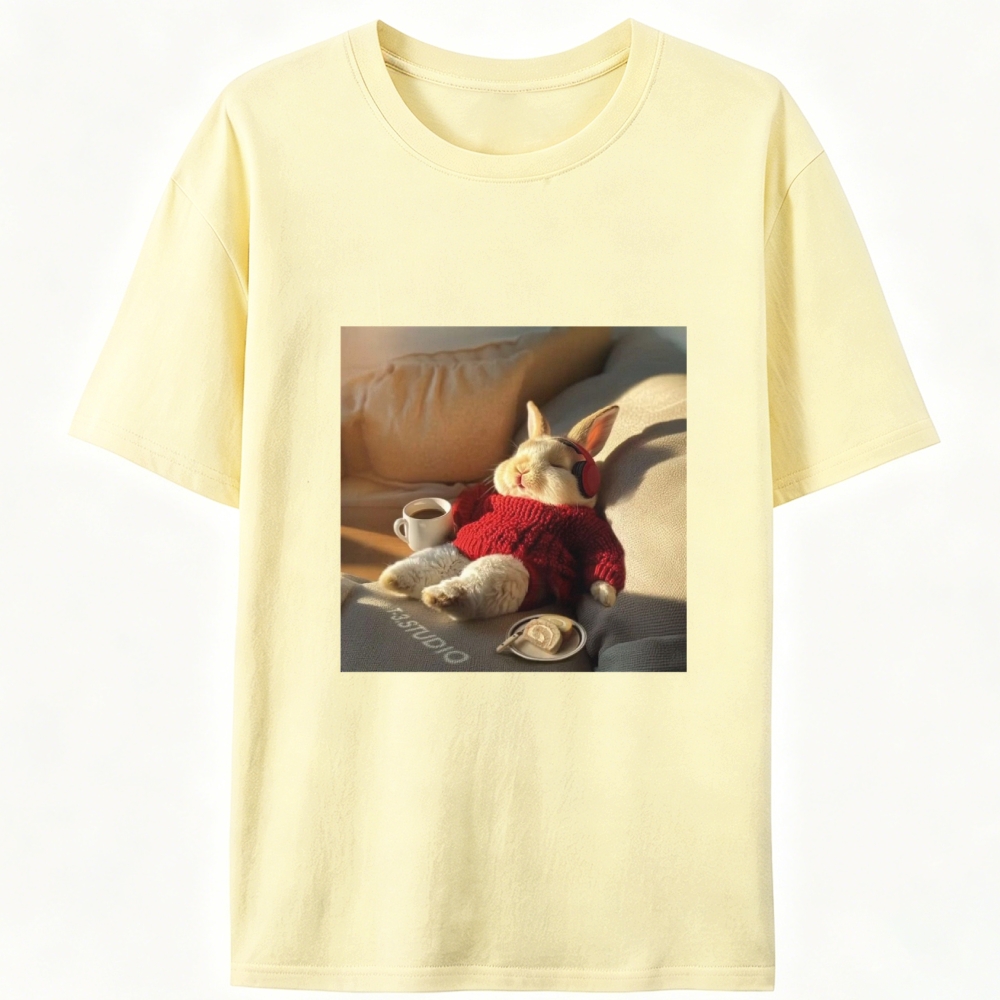 Lazy Coffee Bunny Meme Retro Designed for Women - Slim Fit Cotton Tee