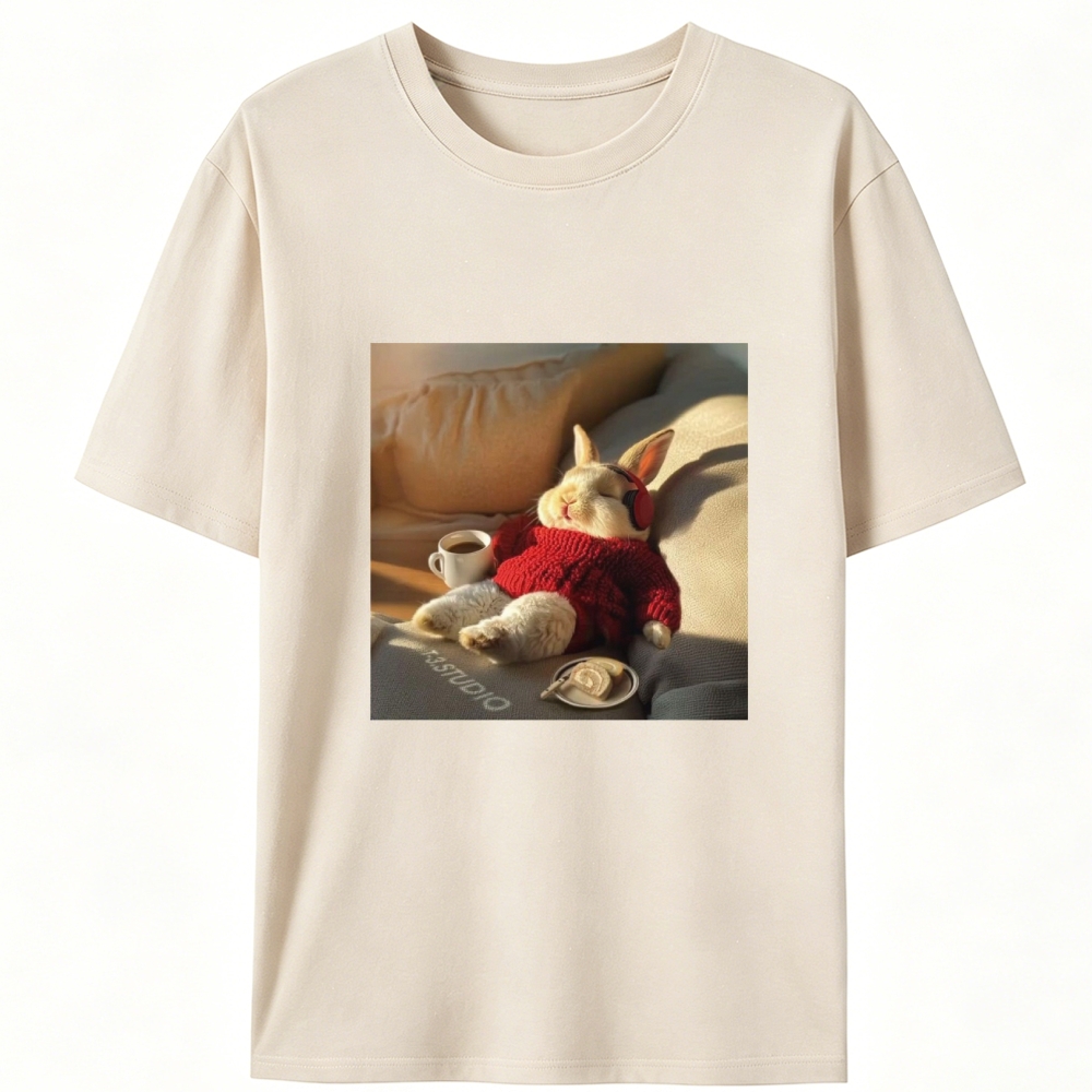 Lazy Coffee Bunny Meme Retro Designed for Women - Slim Fit Cotton Tee