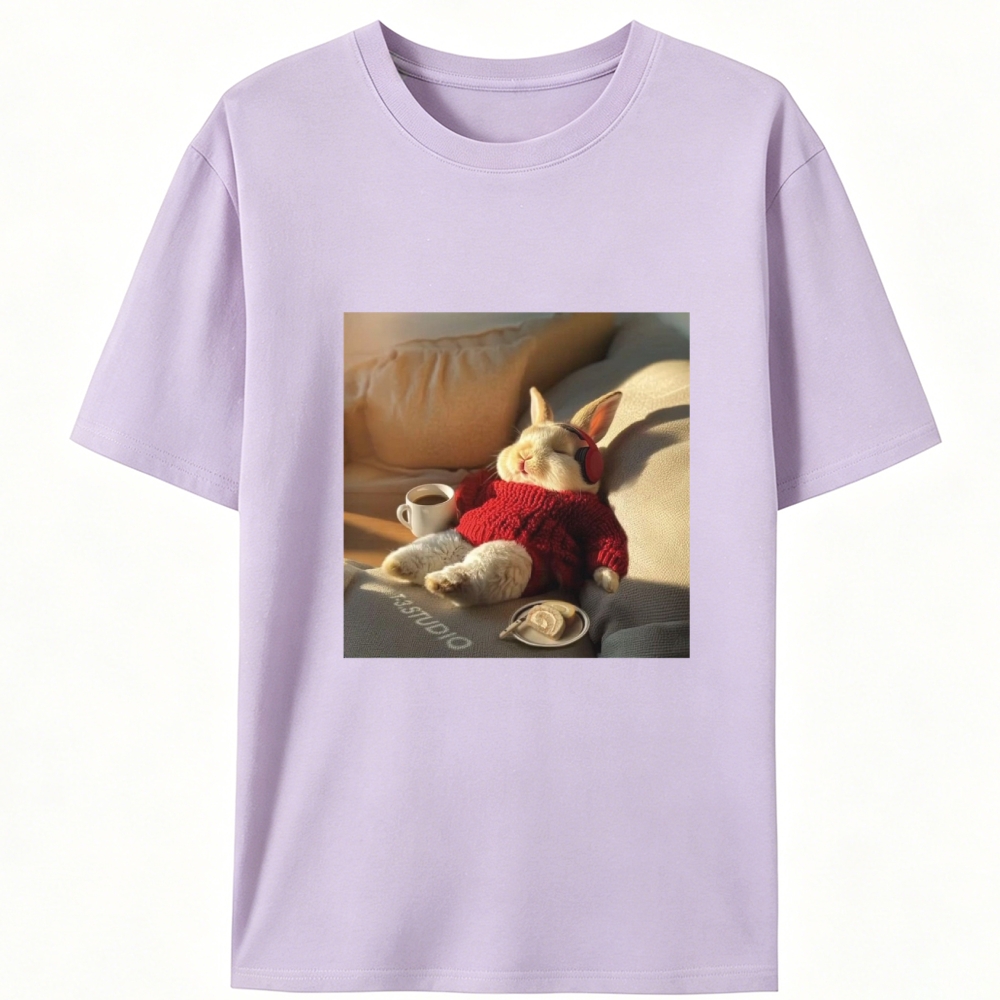 Lazy Coffee Bunny Meme Retro Designed for Women - Slim Fit Cotton Tee
