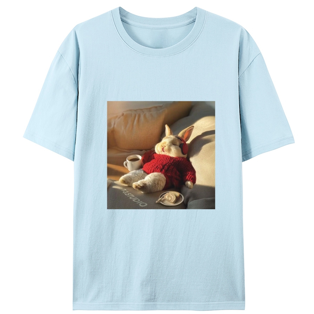 Lazy Coffee Bunny Meme Retro Designed for Women - Slim Fit Cotton Tee