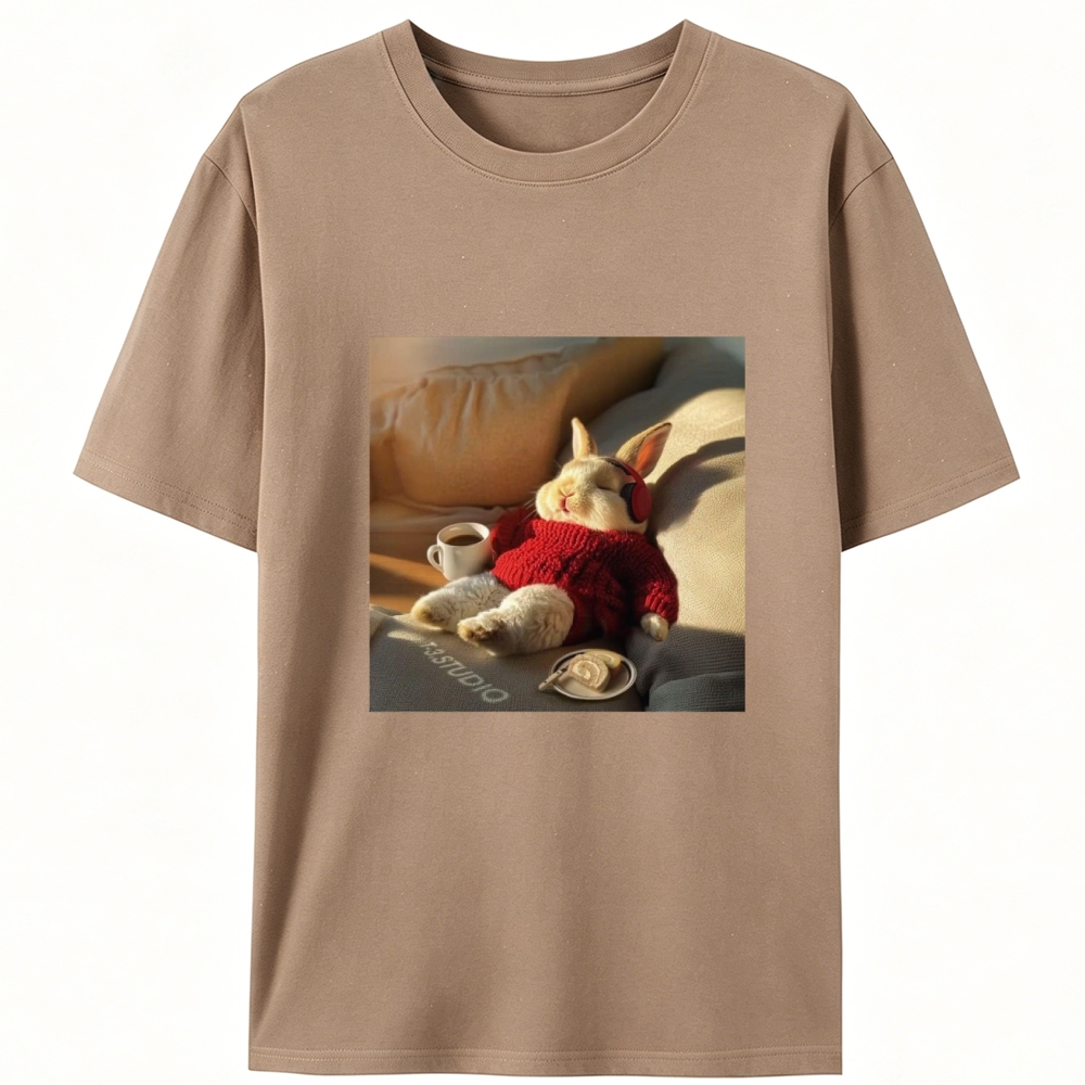 Lazy Coffee Bunny Meme Retro Designed for Women - Slim Fit Cotton Tee