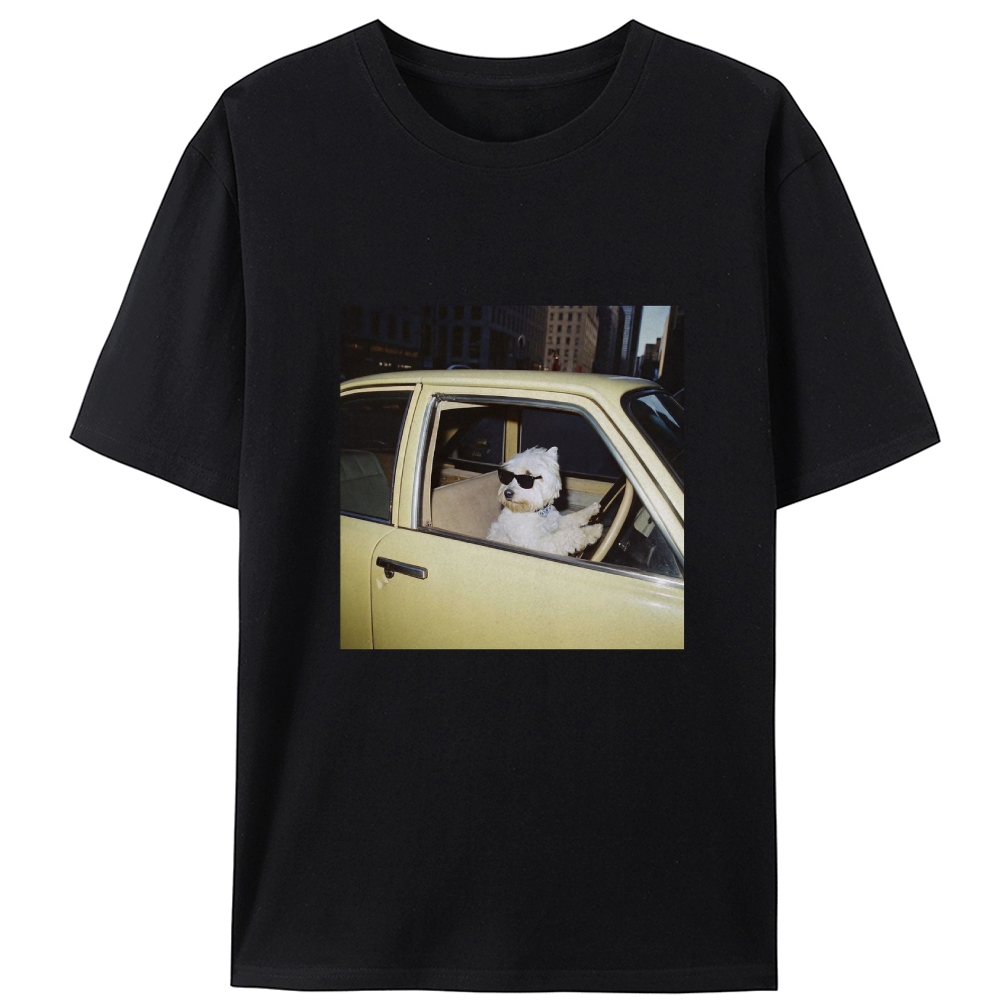 West Highland Terrier Driving Vintage Car Meme Retro Designed for Women - Slim Fit Cotton Tee