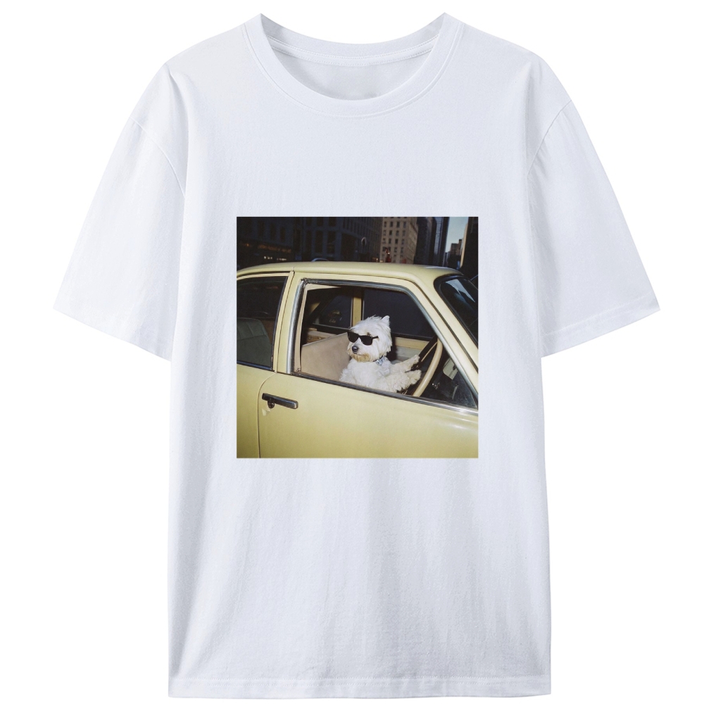 West Highland Terrier Driving Vintage Car Meme Retro Designed for Women - Slim Fit Cotton Tee