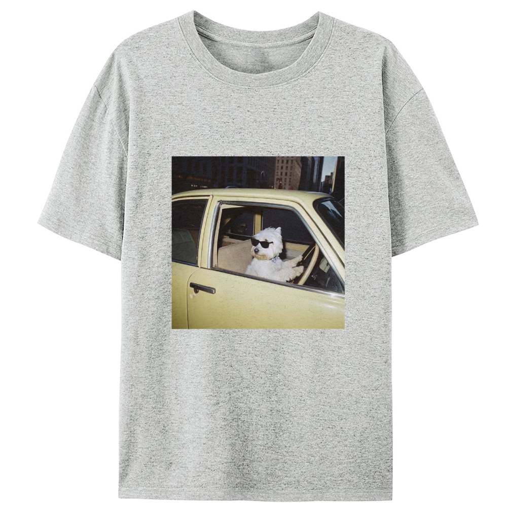 West Highland Terrier Driving Vintage Car Meme Retro Designed for Women - Slim Fit Cotton Tee