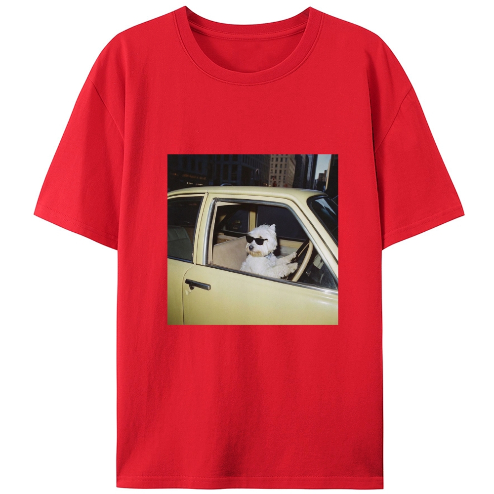 West Highland Terrier Driving Vintage Car Meme Retro Designed for Women - Slim Fit Cotton Tee