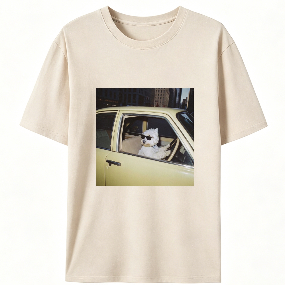 West Highland Terrier Driving Vintage Car Meme Retro Designed for Women - Slim Fit Cotton Tee