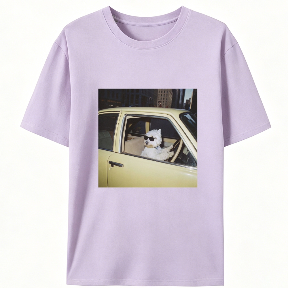 West Highland Terrier Driving Vintage Car Meme Retro Designed for Women - Slim Fit Cotton Tee
