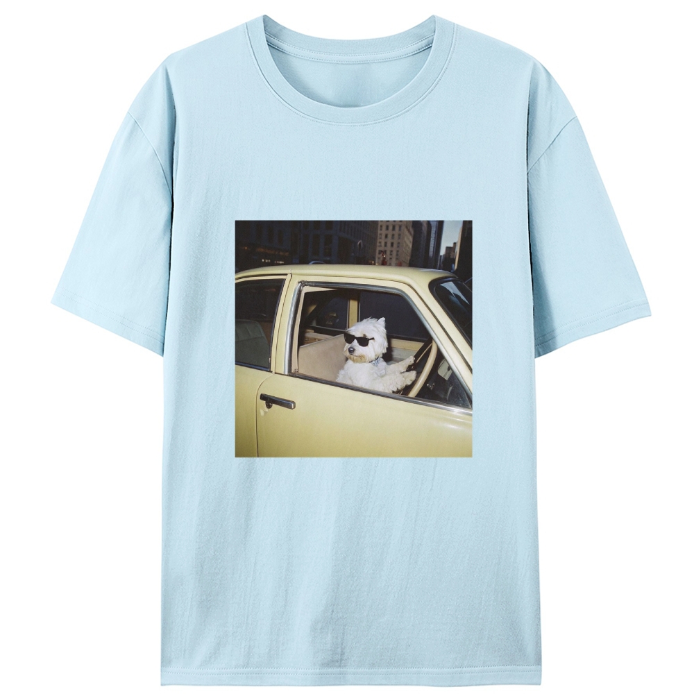 West Highland Terrier Driving Vintage Car Meme Retro Designed for Women - Slim Fit Cotton Tee