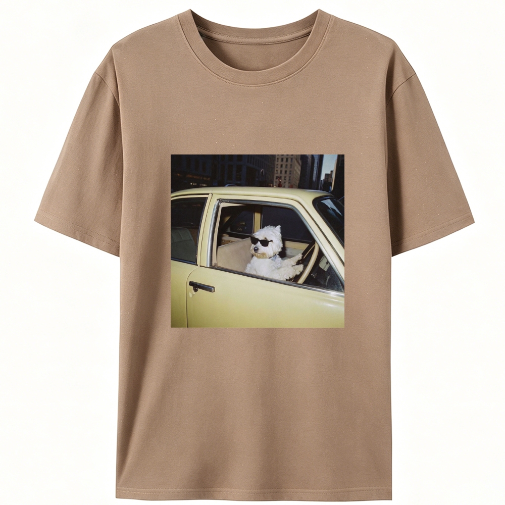 West Highland Terrier Driving Vintage Car Meme Retro Designed for Women - Slim Fit Cotton Tee