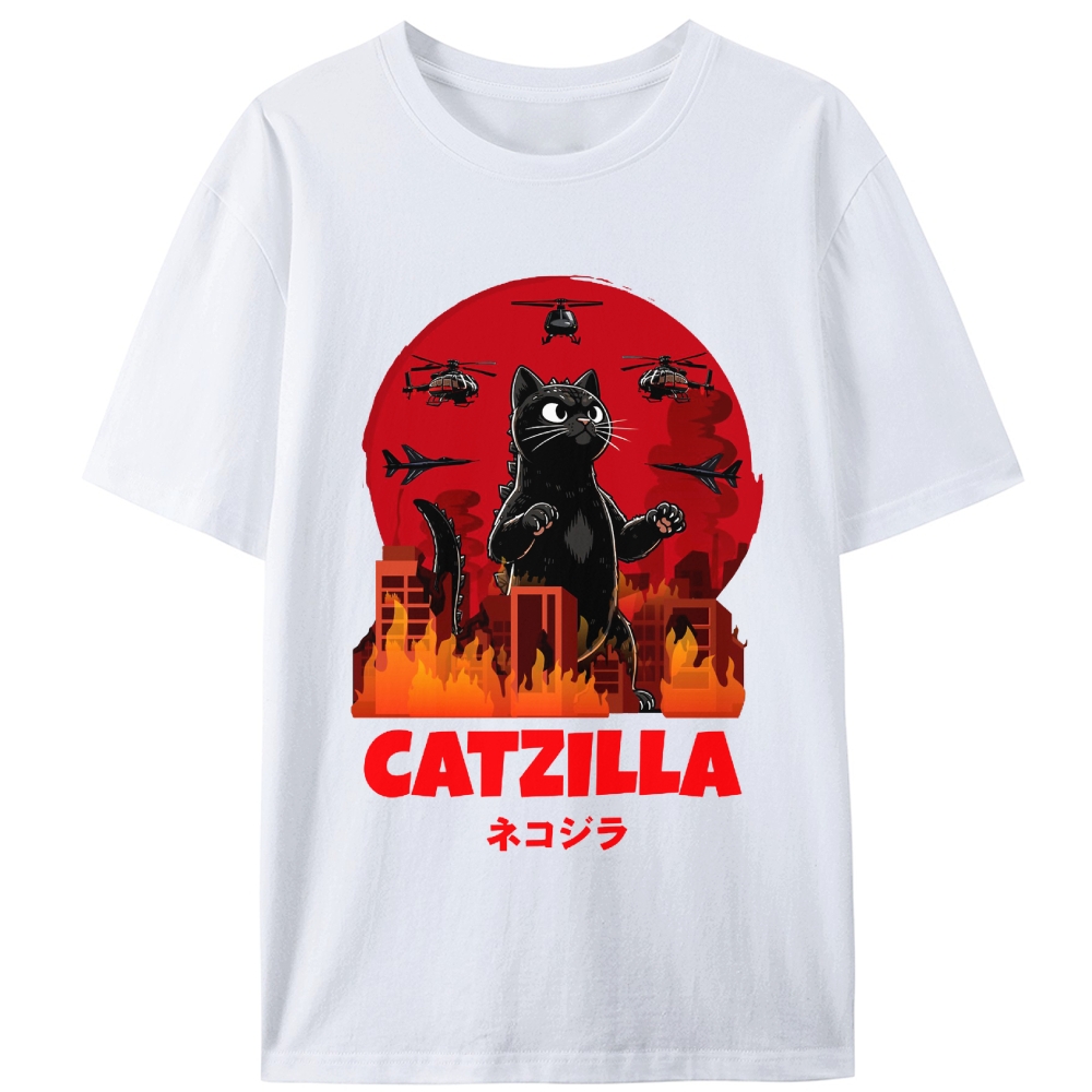 Catzilla Godzilla Parody Retro Designed for Women - Slim Fit Cotton Tee